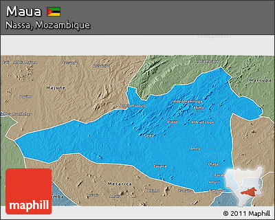 Political 3D Map of Maua, semi-desaturated
