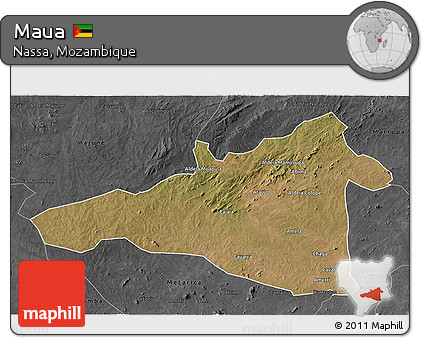 Satellite 3D Map of Maua, darken, desaturated