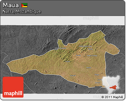 Satellite 3D Map of Maua, darken, desaturated