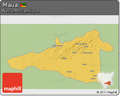 Savanna Style 3D Map of Maua, single color outside