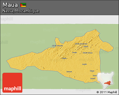 Savanna Style 3D Map of Maua, single color outside