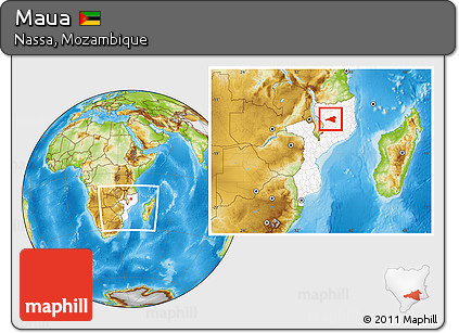 Physical Location Map of Maua, highlighted country, within the entire country