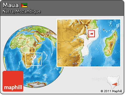 Physical Location Map of Maua, highlighted country, within the entire country