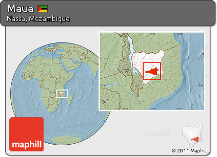 Savanna Style Location Map of Maua, highlighted parent region, hill shading