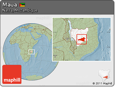 Savanna Style Location Map of Maua, highlighted parent region, hill shading