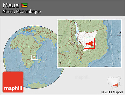 Savanna Style Location Map of Maua, highlighted parent region, hill shading