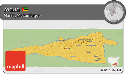 Savanna Style Panoramic Map of Maua, single color outside