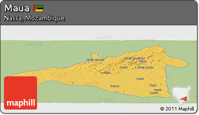 Savanna Style Panoramic Map of Maua, single color outside