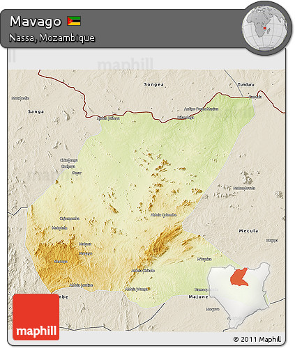 Physical 3D Map of Mavago, shaded relief outside