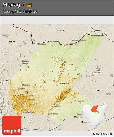 Physical 3D Map of Mavago, shaded relief outside