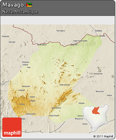 Physical 3D Map of Mavago, shaded relief outside
