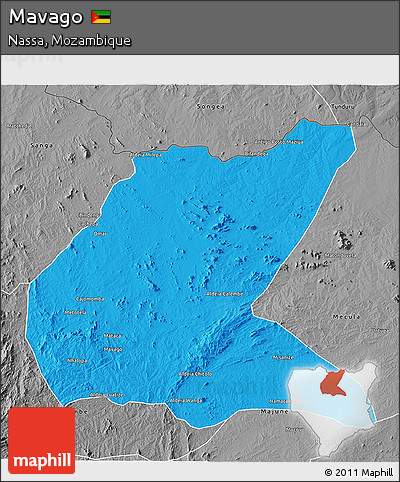 Political 3D Map of Mavago, desaturated