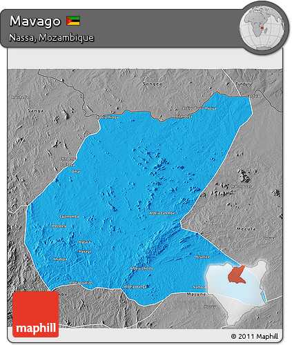 Political 3D Map of Mavago, desaturated