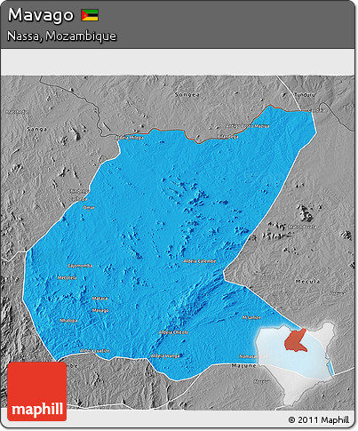 Political 3D Map of Mavago, desaturated