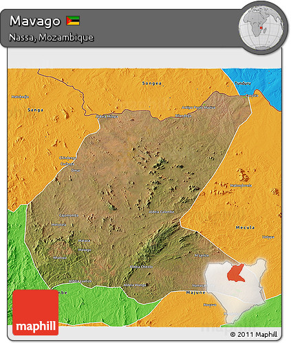 Satellite 3D Map of Mavago, political outside