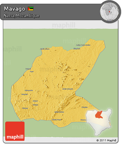 Savanna Style 3D Map of Mavago, single color outside