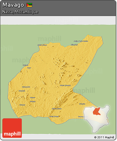 Savanna Style 3D Map of Mavago, single color outside