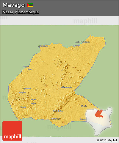 Savanna Style 3D Map of Mavago, single color outside