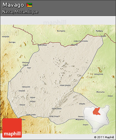 Shaded Relief 3D Map of Mavago, physical outside