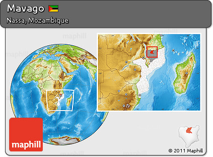 Physical Location Map of Mavago, highlighted country, highlighted parent region, within the entire country