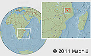 Savanna Style Location Map of Mavago, within the entire country, hill shading