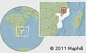 Savanna Style Location Map of Mavago, highlighted country, highlighted parent region, within the entire country, hill shading