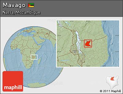 Savanna Style Location Map of Mavago, hill shading