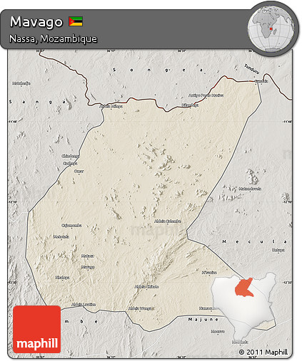 Shaded Relief Map of Mavago, semi-desaturated