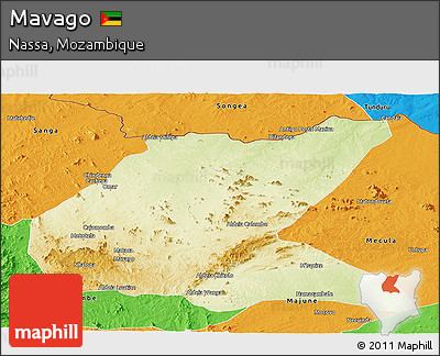 Physical Panoramic Map of Mavago, political outside