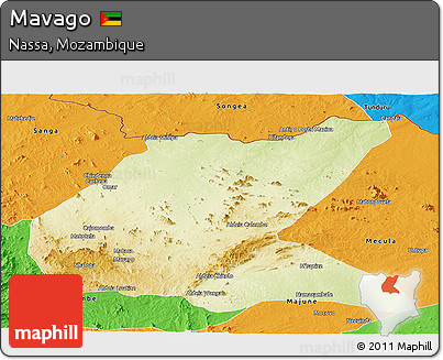 Physical Panoramic Map of Mavago, political outside