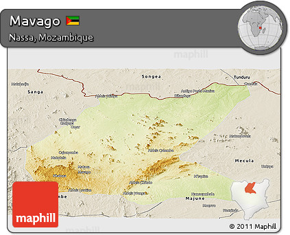 Physical Panoramic Map of Mavago, shaded relief outside