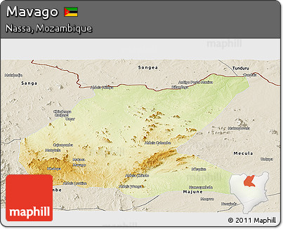 Physical Panoramic Map of Mavago, shaded relief outside