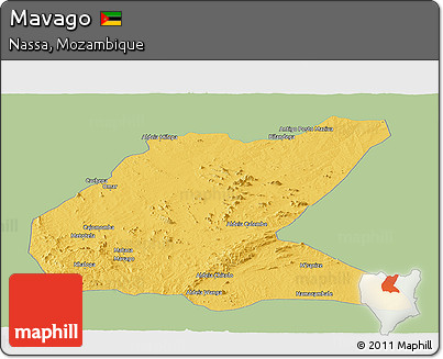 Savanna Style Panoramic Map of Mavago, single color outside