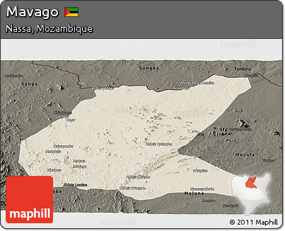 Shaded Relief Panoramic Map of Mavago, darken