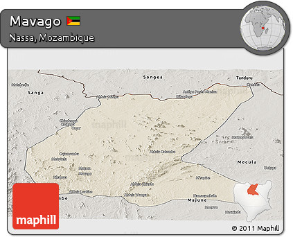 Shaded Relief Panoramic Map of Mavago, semi-desaturated