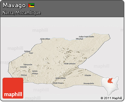 Shaded Relief Panoramic Map of Mavago, single color outside
