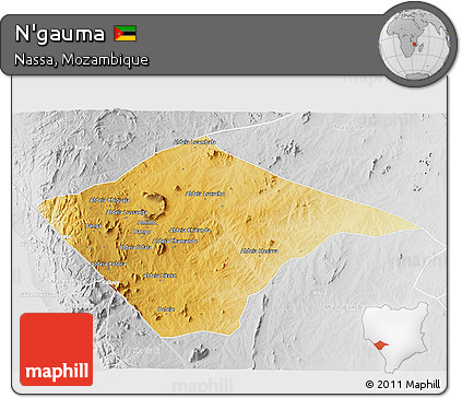 Physical 3D Map of N'gauma, lighten, desaturated