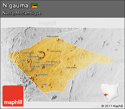 Physical 3D Map of N'gauma, lighten, desaturated