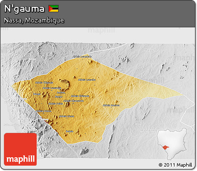 Physical 3D Map of N'gauma, lighten, desaturated