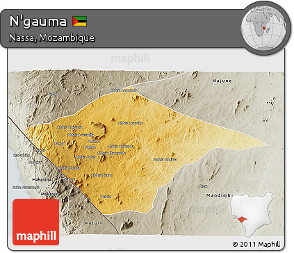 Physical 3D Map of N'gauma, semi-desaturated