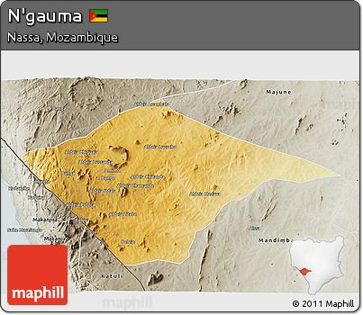Physical 3D Map of N'gauma, semi-desaturated