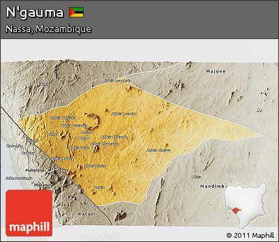 Physical 3D Map of N'gauma, semi-desaturated
