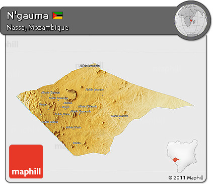Physical 3D Map of N'gauma, single color outside
