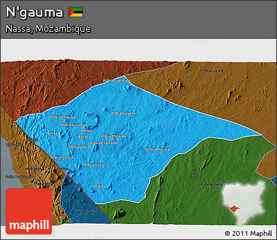 Political 3D Map of N'gauma, darken