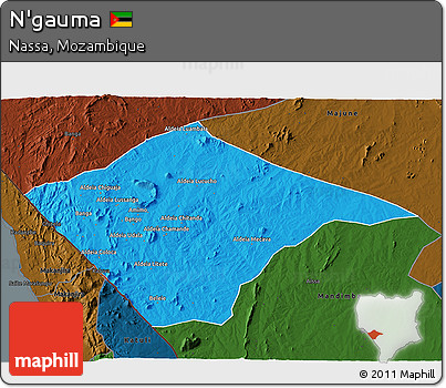 Political 3D Map of N'gauma, darken