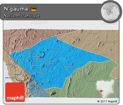 Political 3D Map of N'gauma, semi-desaturated