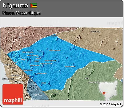 Political 3D Map of N'gauma, semi-desaturated