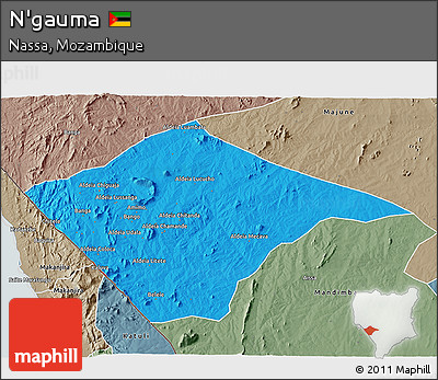 Political 3D Map of N'gauma, semi-desaturated