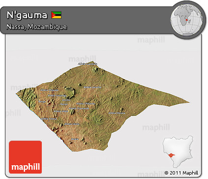 Satellite 3D Map of N'gauma, cropped outside