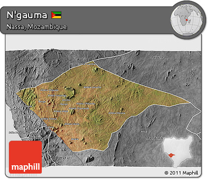Satellite 3D Map of N'gauma, desaturated